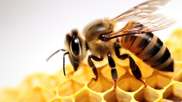 Una abeja en un panal con una abeja encima