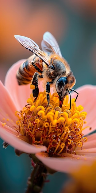 Una abeja polinizando una flor