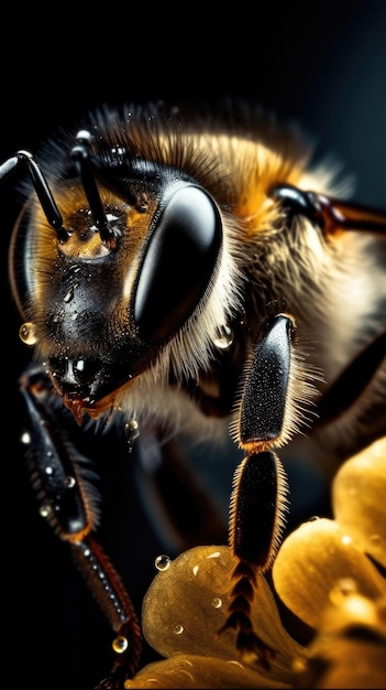 Abeja en un primer plano de una flor Macro generativa de IA