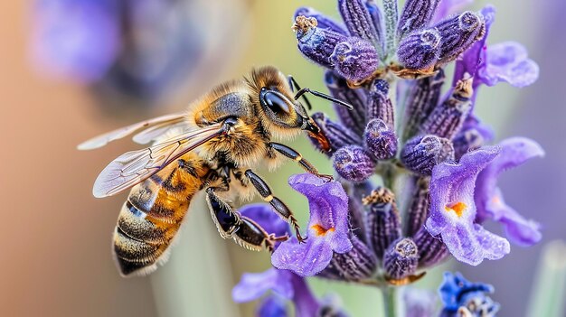 Foto abeja profesional de color en flor