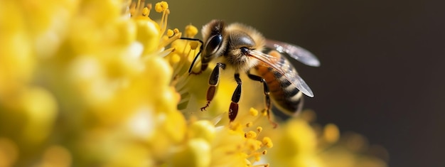 Una abeja recoge polen en flores IA generativa