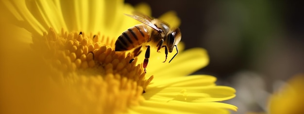 Una abeja recoge polen en flores IA generativa