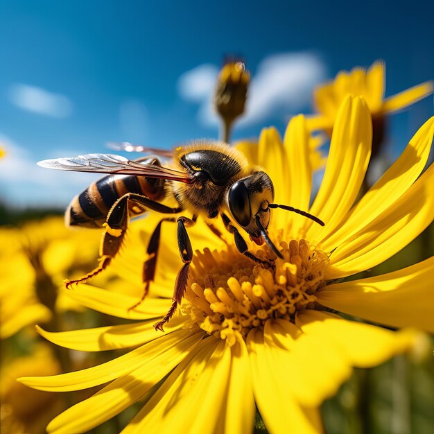 Una abeja recoge el polen de las flores