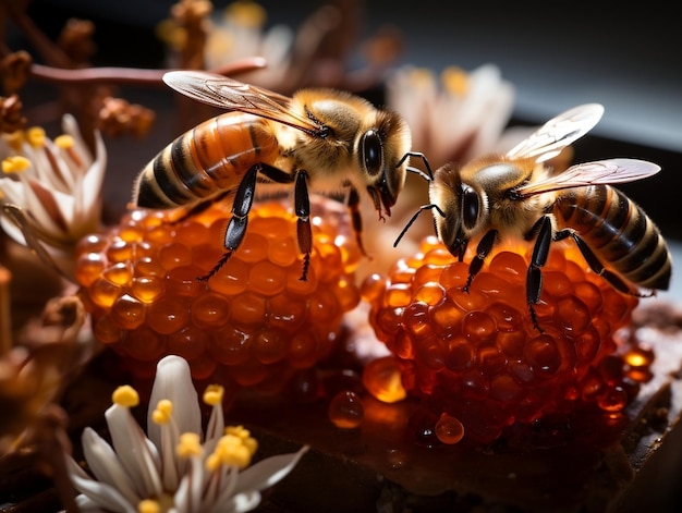 Una abeja recogiendo incansablemente el néctar de una variedad de flores