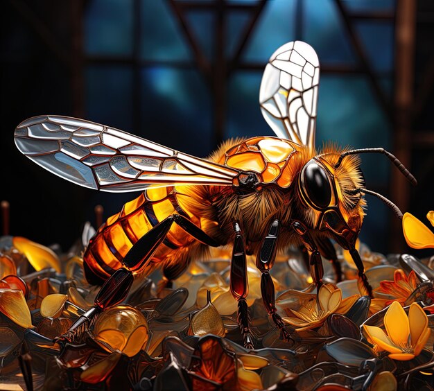 Foto una abeja está rodeada de muchas monedas de oro