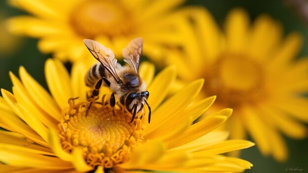 Foto una abeja sentada en una flor de gaillardia pulchella