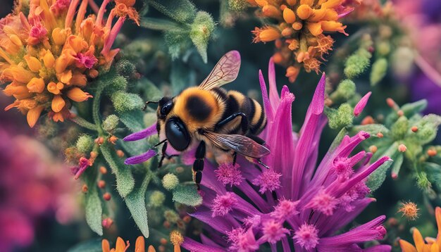 Foto una abeja está sentada en una flor púrpura y es una abeja