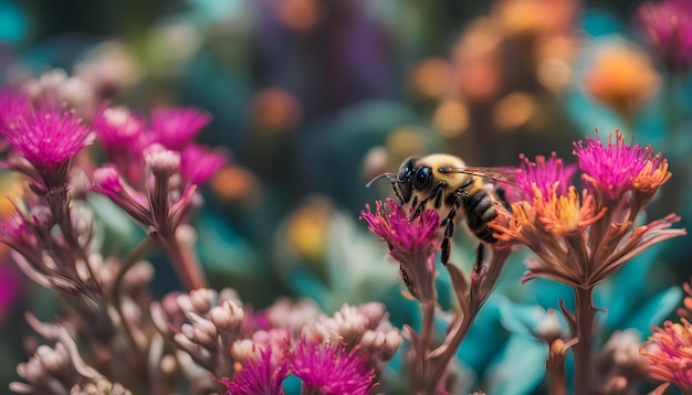 Foto una abeja está sentada en una flor púrpura