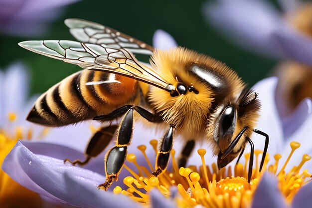 Foto una abeja está sentada sobre una flor en el jardín.