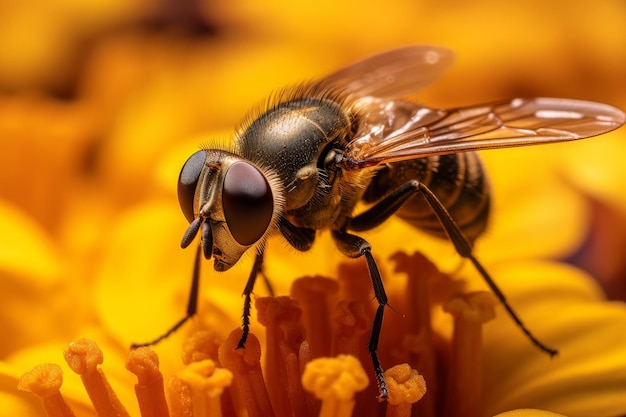 Una abeja se sienta en una flor amarilla.