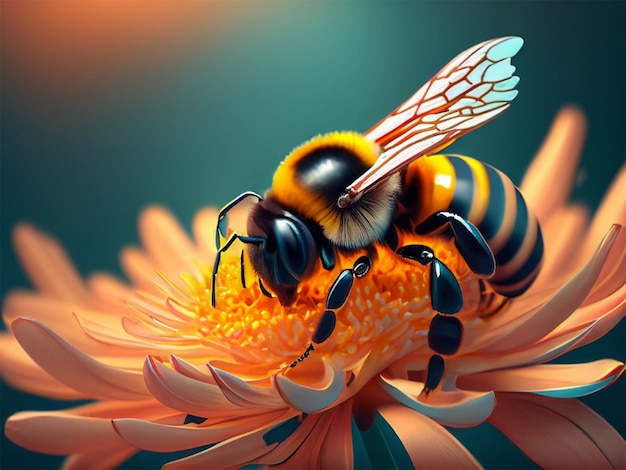 Una abeja sobre una flor colorida.