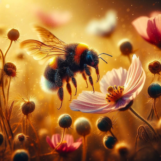 Una abeja sobre una flor generativa ai
