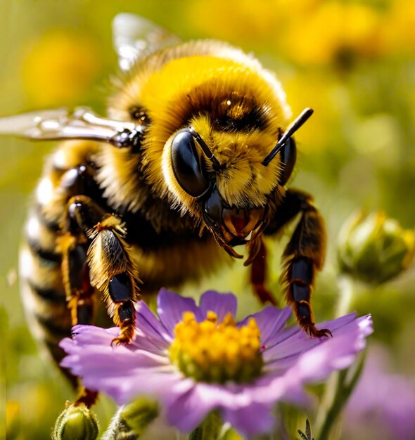 Una abeja sobre una flor generativa ai