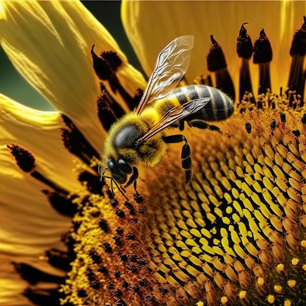 Abeja sobre la flor de girasol