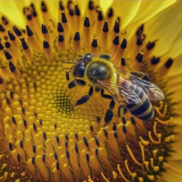 Abeja sobre la flor de girasol