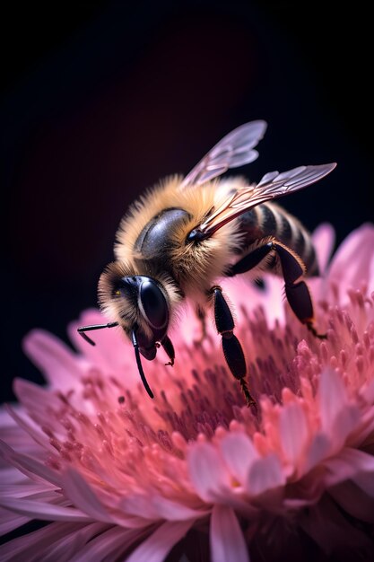 Foto una abeja está sobre una flor rosa con la palabra abeja.