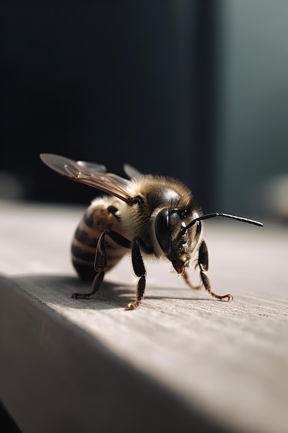 Abeja sobre fondo blanco de madera ai