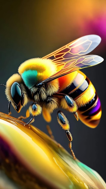 Una abeja sobre un fondo dorado.