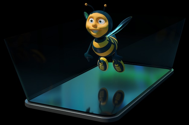 Abeja en un teléfono - Ilustración 3D