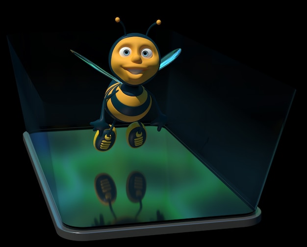 Abeja en un teléfono - Ilustración 3D