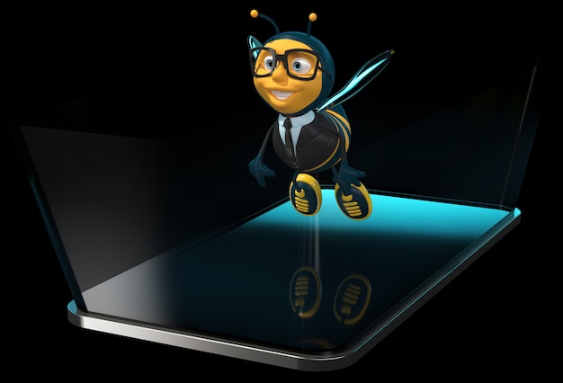 Abeja en un teléfono - Ilustración 3D