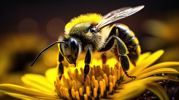 La abeja tomando el néctar de una flor