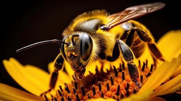 La abeja tomando el néctar de una flor