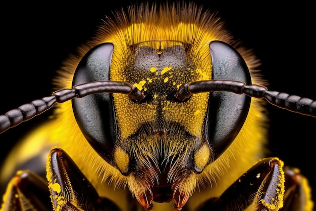 Foto abeja trabajadora primer plano polen de cabeza de jardín generar ai