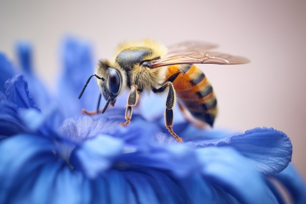 Abeja trabajando en una flor de maíz azul