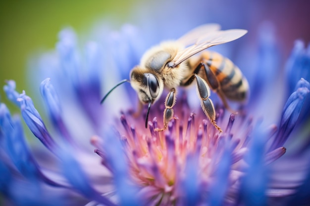 Abeja trabajando en una flor de maíz azul