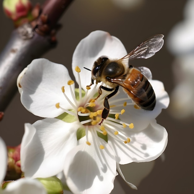 Una abeja vuela hacia una flor y está a punto de comérsela.