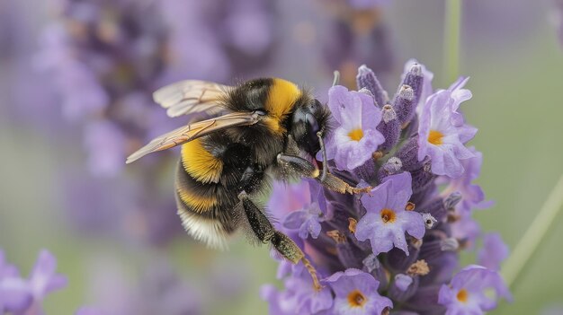 Las abejas se alimentan de la flor púrpura
