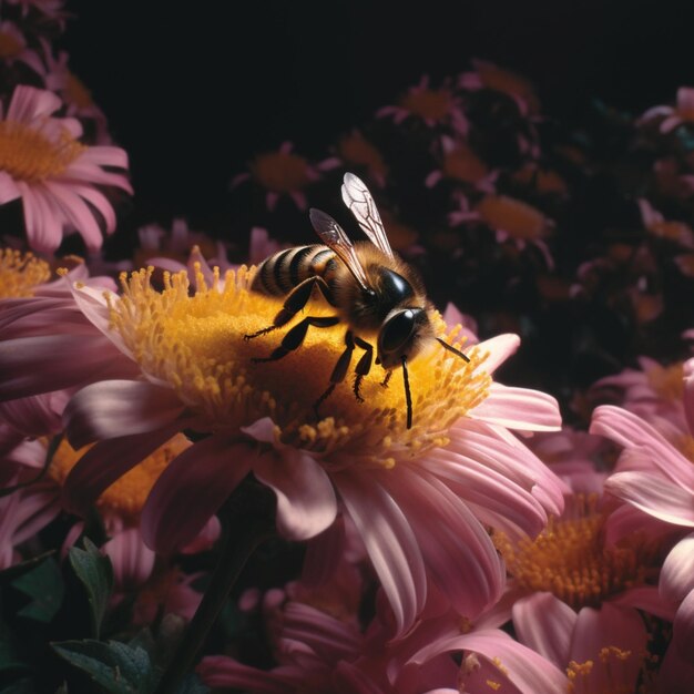 Abejas del bosque en medio de un lecho de flores