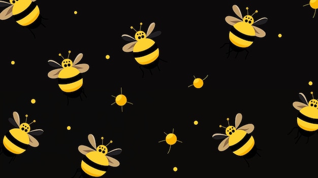 abejas en un fondo negro con puntos amarillos