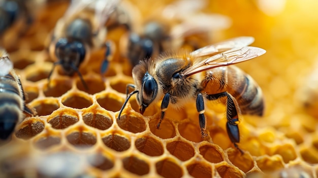Abejas ocupadas creando panales de miel generadas por la IA