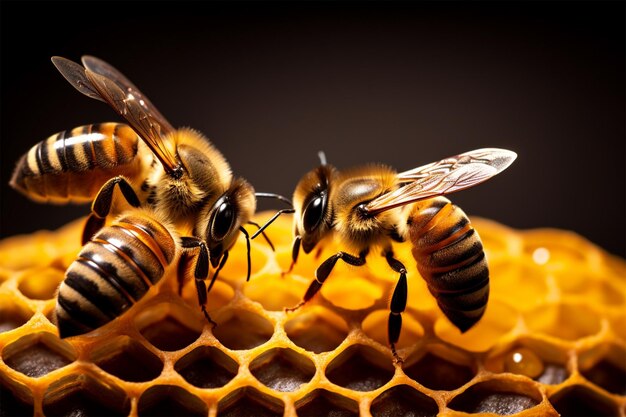 abejas en panal en colmenar de cerca