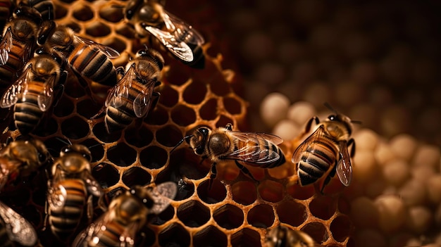 Abejas en un panal con la palabra abeja