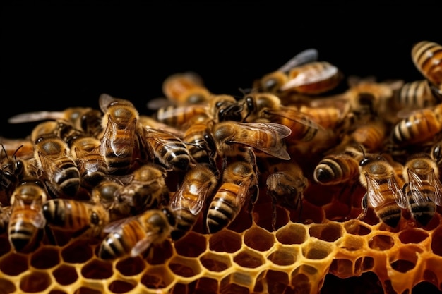 Foto abejas en un panal que está cubierto de abejas.