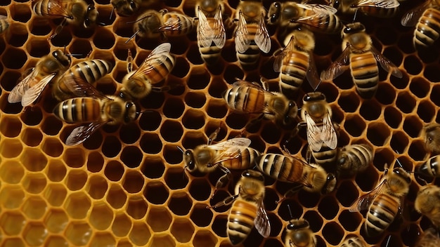 Abejas con panales de miel closeup