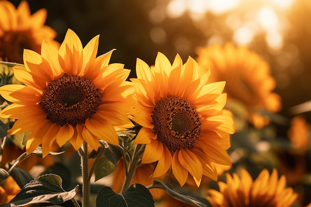 Las abejas, el paraíso, los girasoles en flor