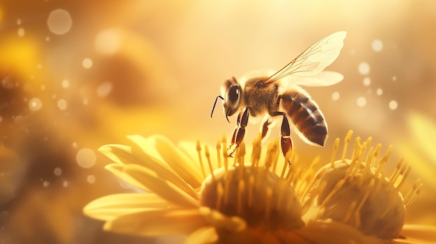 Las abejas polinizan las flores en la niebla matutina de los últimos días de verano el paisaje silencio y la belleza de la vida silvestre a principios del otoño