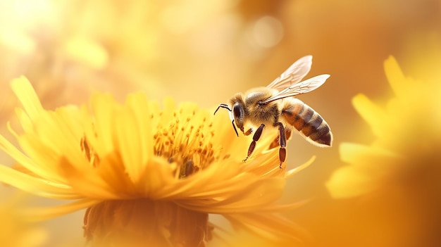 Las abejas polinizan las flores en la niebla matutina de los últimos días de verano el paisaje silencio y la belleza de la vida silvestre a principios del otoño