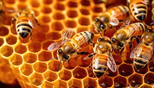 Las abejas pueden mostrarse ocupadas en el trabajo volando dentro y fuera de la colmena.