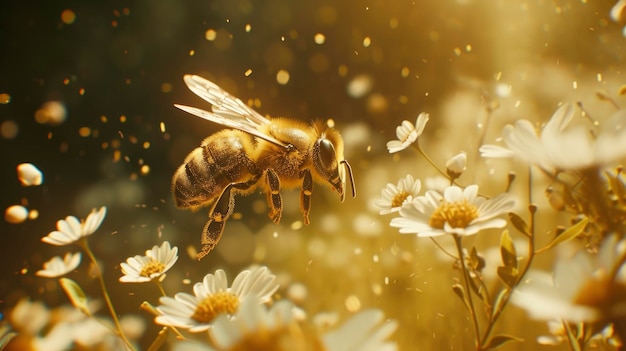 Las abejas recogen la miel de las flores de cerca