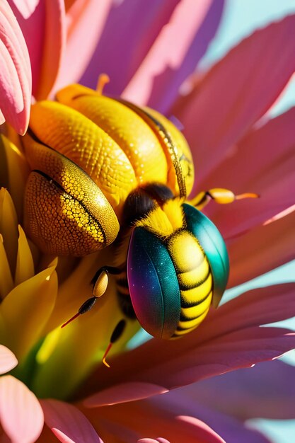 Las abejas trabajadoras recolectan néctar en los pétalos de las flores, las abejas aman el fondo del papel tapiz de los pétalos de las flores.