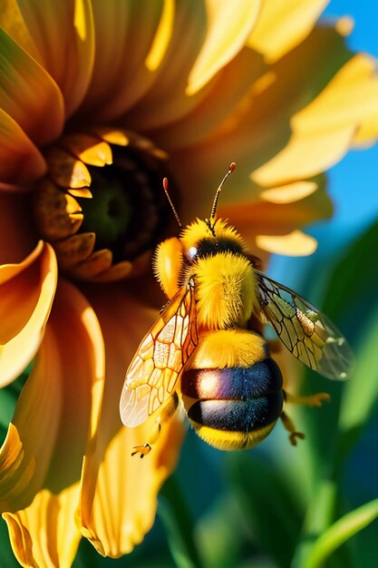 Las abejas trabajadoras recolectan néctar en los pétalos de las flores, las abejas aman el fondo del papel tapiz de los pétalos de las flores.