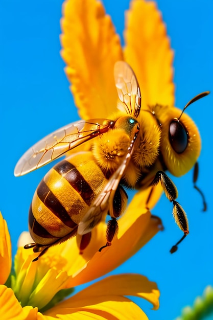 Las abejas trabajadoras recolectan néctar en los pétalos de las flores, las abejas aman el fondo del papel tapiz de los pétalos de las flores.