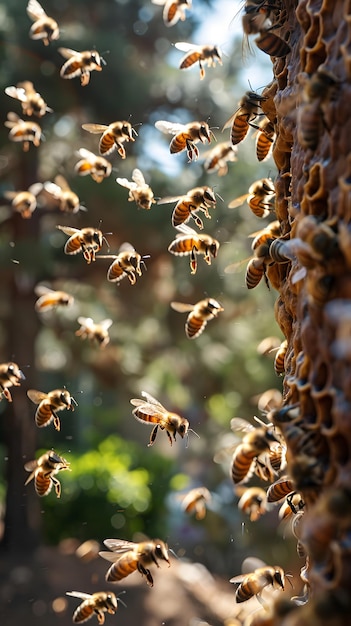 Las abejas zumbando alrededor de una planta con flores que actúan como importantes polinizadores