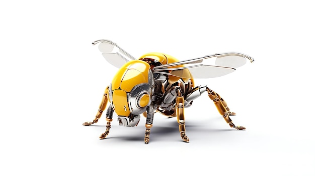 Abelha de mel de robô mecânico isolada no fundo branco