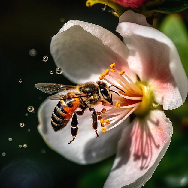 abelha e borboleta tomam néctar em frutas e bagas gotas de orvalho